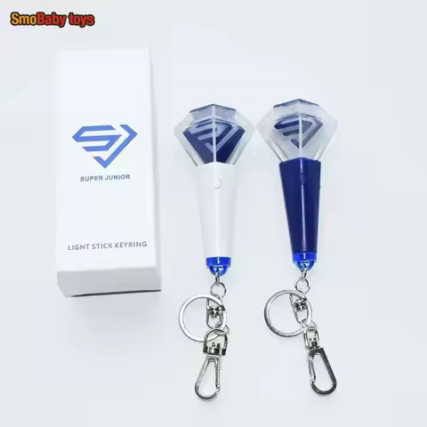 Kpop Super Junior Ver2 Mini Light Stick Keychains SJ Blue Special Lights Keyrings Bag Pendants Fans 