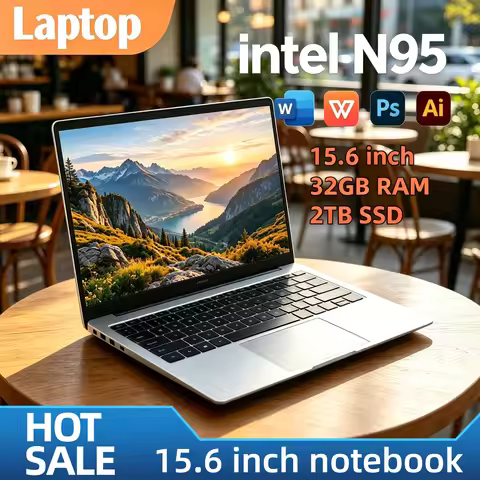 Intel N95 2026 15.6 Laptop 4C4T 3.4GHz 32GB DDR4 2TB SSD 7500mAh Office Gaming Notebook Backlit Fing