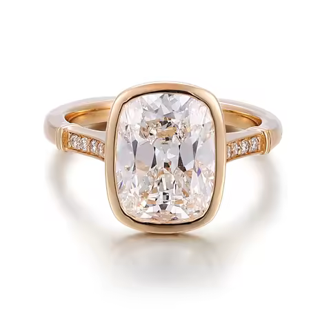 Provence Elongated Cushion Cut Engagement Rings for Women AU585 Solid Gold Moissanite Half Eternity 