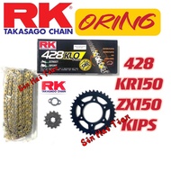 [428 RK ORING] Kawasaki KR150 ZX150 428 Sprocket Set and Chain 3 In 1 Hot Deal Sprocket &amp; RK JAPAN Motorcycle KLO Chain