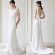 YLFF-Brides Original Designer's Simple and Elegant French Satin Slim Fitting Small Tail Lawn Light Wedding Dress White Dress ff073