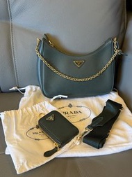 Prada Saffiano Leather Re-Edition 2005 Shoulder Bag（墨綠色十字紋皮革三合一單肩包）