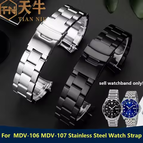22mm Curved Interface Strap for Casio 2784 Swordfish MDV-106 MDV-107 Watch Band Stainless Steel Men'