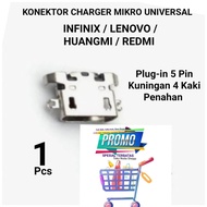 Plugin Connector Charger Mikro Universal Infinix Lenovo Huangmi Redmi Konektor hp Casan 5 Pin 4 Kaki