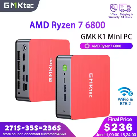 GMKtec NucBox K1 AMD Ryzen 7 6800H No RAM/SSD Mini PC NVMe(PCIe3.0 M.2) Window 11 Pro WiFi 6E BT5.2 