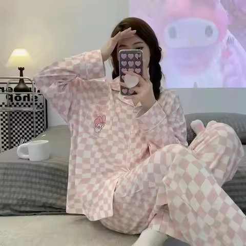 Women's Sleeping Pajamas Sets Kawaii Cartoon Student Autumn Leisure Long Sleeve Pant Dormitory Home 