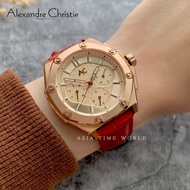 [Original] Alexandre Christie 9601 BFLRGLN Multifunction Women Watch with Red Leather Strap