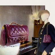 Chanel Vintage Burgundy Lizard Skin Diamond Quilted Flap Bag with Tassel 香奈兒中古酒紅色蜥蜴皮流蘇翻蓋包