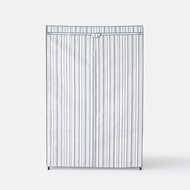 (組) 經濟型波浪三層衣架(黑)+灰白條紋防塵衣櫥套 122x46x180公分