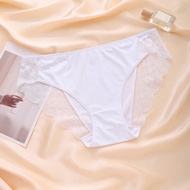 Plus Size 0XL-4XL Women's Soft Breathable Lace Patchwork Seamless Briefs, Solid Color Sexy Underwear