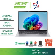 Acer Swift 14 AI SF14-61T-R5C2 14" Touch Laptop (AI 9-365/32GDR5/1TB SSD/14")