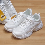 รองเท้าผ้าใบแฟชั้นพื้นสูง CSB สีขาวและขาวขลิบเทา 37-41