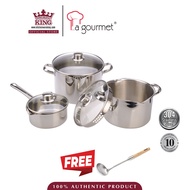 La gourmet Stainless Steel Senior Set (IH): Saucepan 16cm, Casserole 20cm & 24cm (Free Stainless Ste
