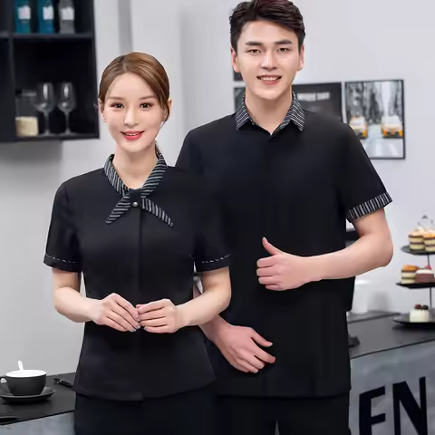 Hotel Waiter Work Uniforms Unisex Short Sleeve Western Restaurant Bar Catering Hot Pot Tea Restauran