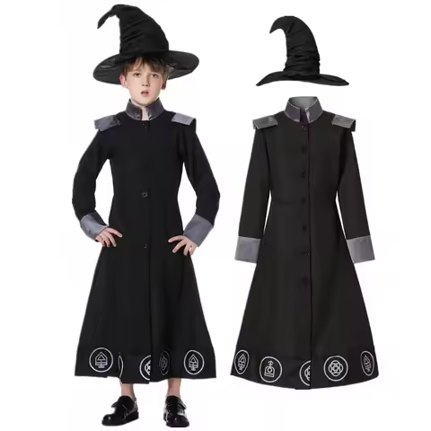 Mystical Dark Sorcerer Medieval Warlock Costume for Kids Boys Medieval Wizard Robe Priest Cosplay Ha