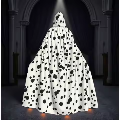 Dalmatian Dog Texture Long Hooded Cloak Witch Medieval Costume Cosplay Cape HalloweenParty Adult Uni