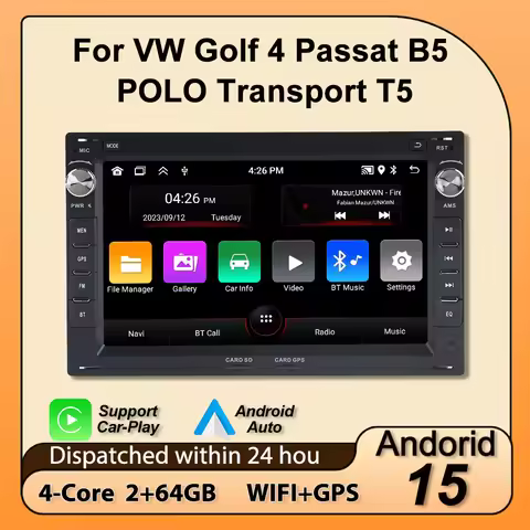 For VW Passat B5 MK4 MK5 Golf 4 Polo Bora Jetta T5 Android 15 2+64G 2 Din Car Radio Wireless Carplay