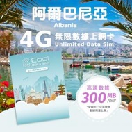Cool Data Sim - 阿爾巴尼亞 3G Sim card 上網卡 - 每日高速數據 【300MB】 後降速至 128kbps【1天】