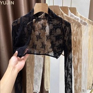 YUJIN Sun Protection Cardigan, Long Sleeve Solid Color Summer Thin Coat, Sunscreen Lace+Spandex Lace