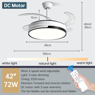 Gogeous ceiling fan with light modern design 3 colordimming 6speed wind 42 inch gray ceiling fanwith