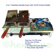 3 in 1 Stainless Dual Fryer with 12x16 Burger Griller Griddle