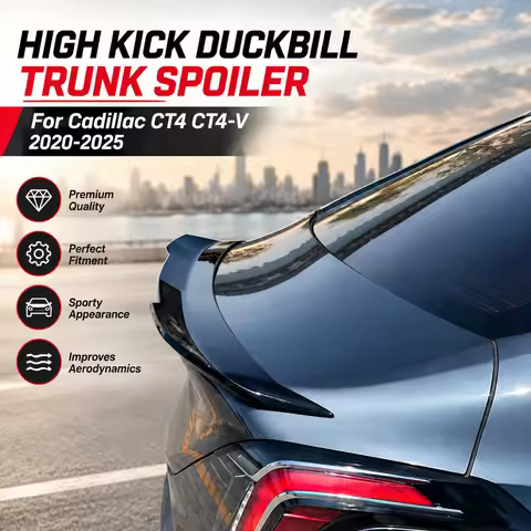 High Kick Duckbill Trunk Spoiler For Cadillac CT4 CT4-V 2020-2025 Blackwing Style Gloss Black Rear W