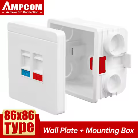 AMPCOM 86-type Wall Faceplate With Mounting Junction Box , Networking Telephone Socket Outlet Mount
