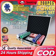 200PCS Poker Chips Set Aluminum Case Holder Box Playing Card Chip Casino Token Texas Holdem Premium 