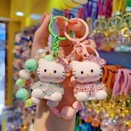 Korean Version Cartoon Diamond-Studded kt Cat Keychain Cute Ladies Beaded Bag Key Chain Ring Mobile 
