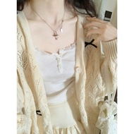 小清新镂空2024新款春夏薄款宽松蝴蝶结针织开衫上衣buk