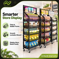 Rak Kedai Runcit Murah Rak Pameran Makanan 5 Tingkat dengan Roda Rak Supermarket & Kedai Runcit