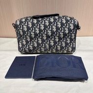 DIOR迪奧 Lingot 22 馬鞍翻蓋老花滿印 手提單肩斜挎包 米色拼黑色