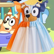 3-10 Years Bluey Cosplay Girls Dress Summer Cute Cartoon Girls Princess Dress Birthday Party Kids Cl