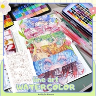 Line art watercolor coloring pages, 300gsm thick cold press paper, size a5 P2