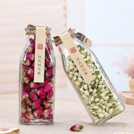 Flower Tea Bottle Tea Bottle Rose Flower Glass Bottle Storage Bottle Flower Tea Mini Packaging Glass