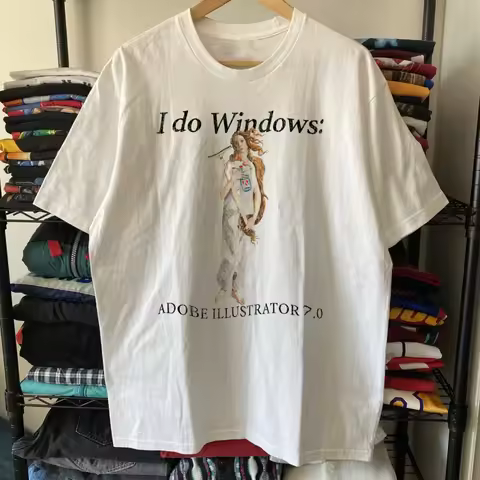 Rare Adobe Illustrator 7 Washed White Tee Y2K Style Underground Print Loose Fit Retro Summer