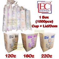 (1 Box=1000pcs) EC12Oz , EC16Oz , EC22Oz PP Cup With Flat Lid | Cawan Plastik & Penutup Cawan (Satu 