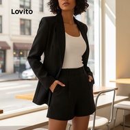 Lovito Blazer Elegan Kancing Biasa Wanita LNL100349