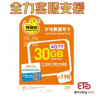 鴨聊佳【香港】【30GB / 365日】4G 本地年卡上網卡數據卡SIM卡電話咭