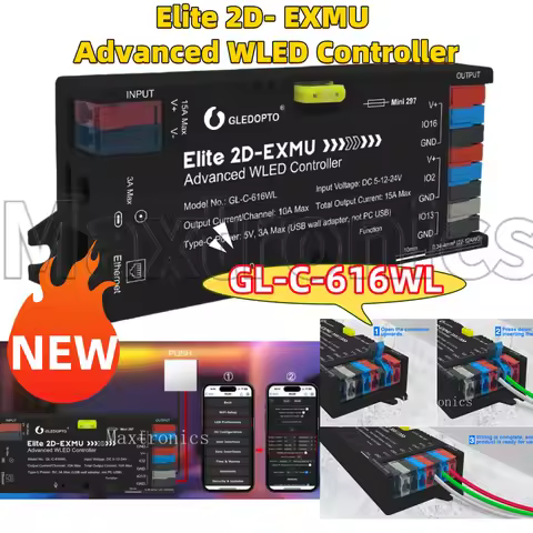 GL-C-616WL GLEDOPTO ESP32 WLED LED Controlle Elite 2D EXMU Advanced with MIC 20A Fuse DIY Dynamic Li