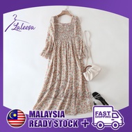 LALEESA LD260208 DRESS RAHANA Floral Square Neck Rubber Waist Long Dress Muslimah Dress Women Plus Size Baju Raya 2024