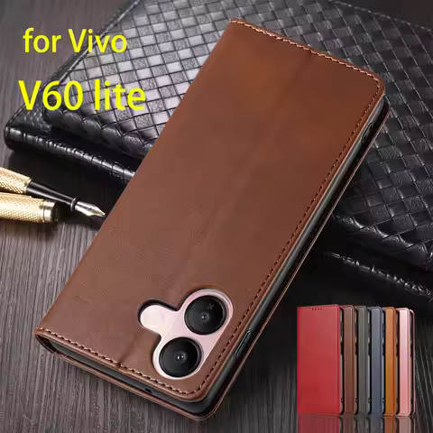 Leather Case for Vivo V60 lite 4G 5G Global EUR RUS Flip Case Card Holder Holster Magnetic Attractio