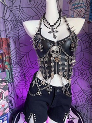 Y2K เซ็กซี่ PU หนัง สร้อยคอกะโหลกศีรษะ Pin Chain ผู้หญิง เสื้อกั๊ก เสื้อท่อนบน สตรีทสไตล์ แฟชั่น Got