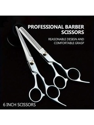 1入組直剪及1入組齒剪理髮套裝，專業理髮師剪髮剪、修剪剪，DIY理髮工具，適用於家庭剪裁和修整