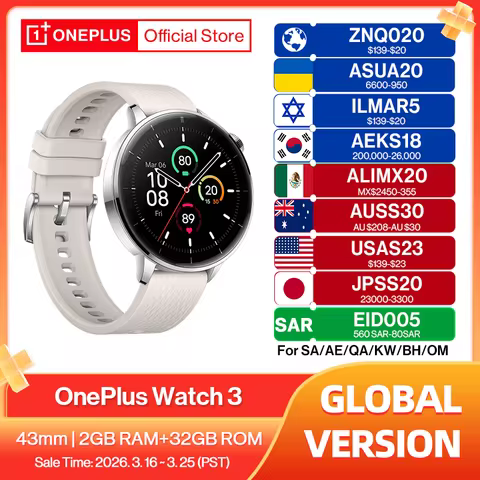 Global Version OnePlus Watch 3 43mm Smart Watch 1.32inches AMOLED Up to 60h Battery Life Wear OS by 