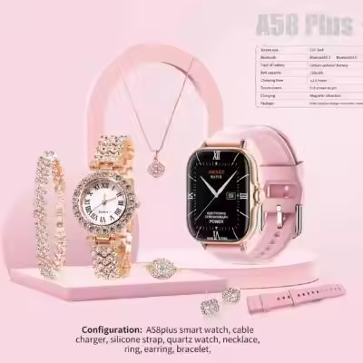 A58 Plus Smart watch 2.01inch Screen Heart Rate Band Sports Smartwatch Women 8in1 Necklace Earrings 