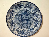 Keramik Pajangan Piring Antik Cina Kansai Blue White Motif Naga #01