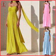 fulaide Womens Strapless Tube Top Maxi Dress Off Shoulder Pleated Long Dress with Neck Scarf Summer 