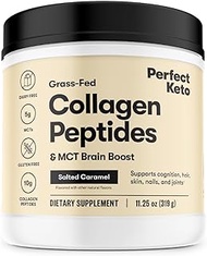 Perfect Keto Collagen Peptides Protein Powder with MCT Oil - Grassfed, GF, Multi Supplement, Best for Ketogenic Diets, Use as Keto Creamer, in Coffee and Shakes for Women &amp; Men – Salted Caramel
