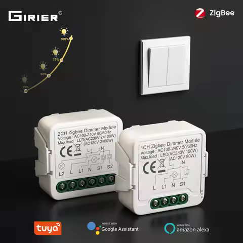 GIRIER Tuya Smart Dimmer Switch Module ZigBee Breaker Relay for Dimmable Bulb Supports 2-way Control